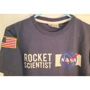 Red Canoe NASA Rocket Scientist T-Shirt - Washed Blue USA Flag Patch Small